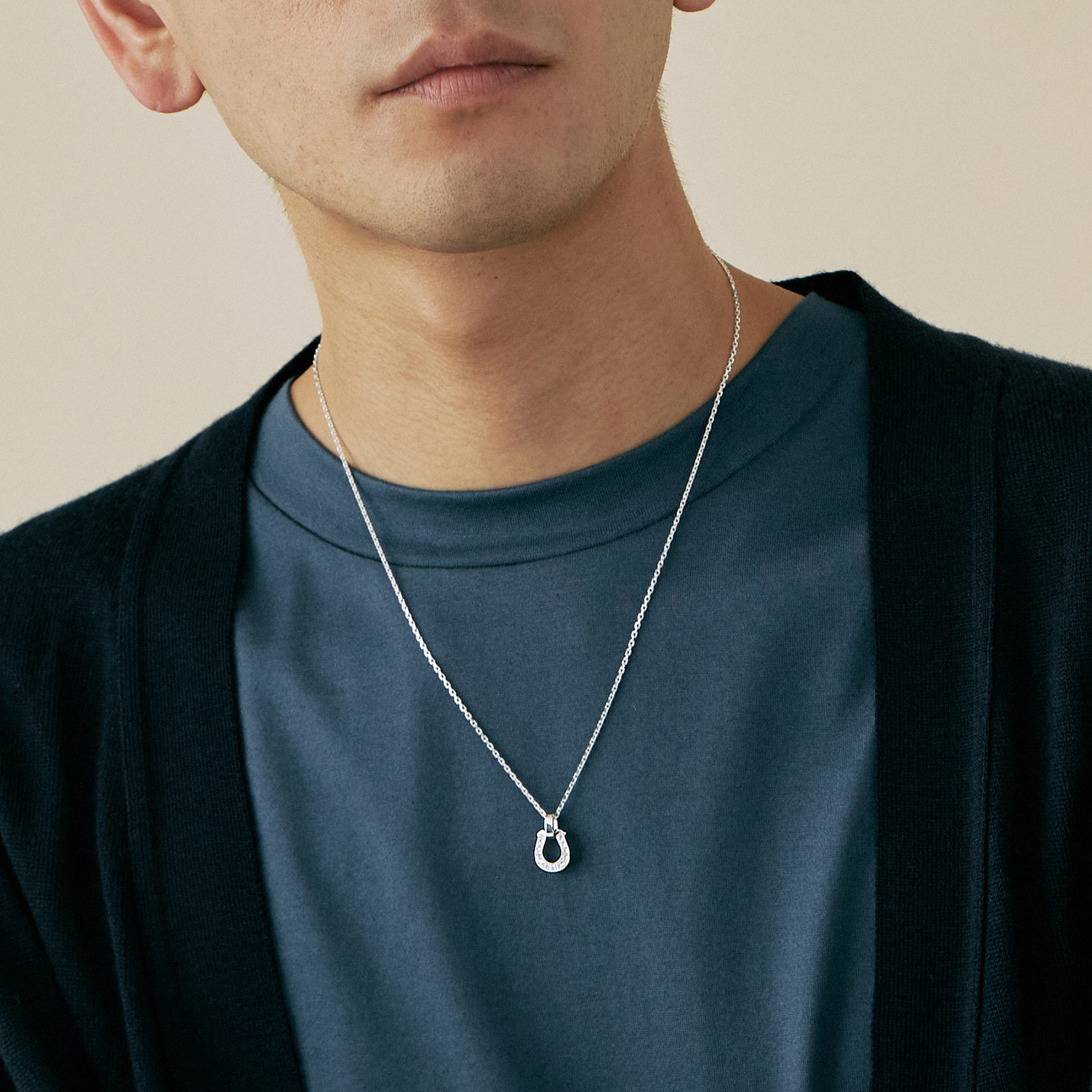 Medium Horseshoe Pendant  - Silver w/LG Diamond