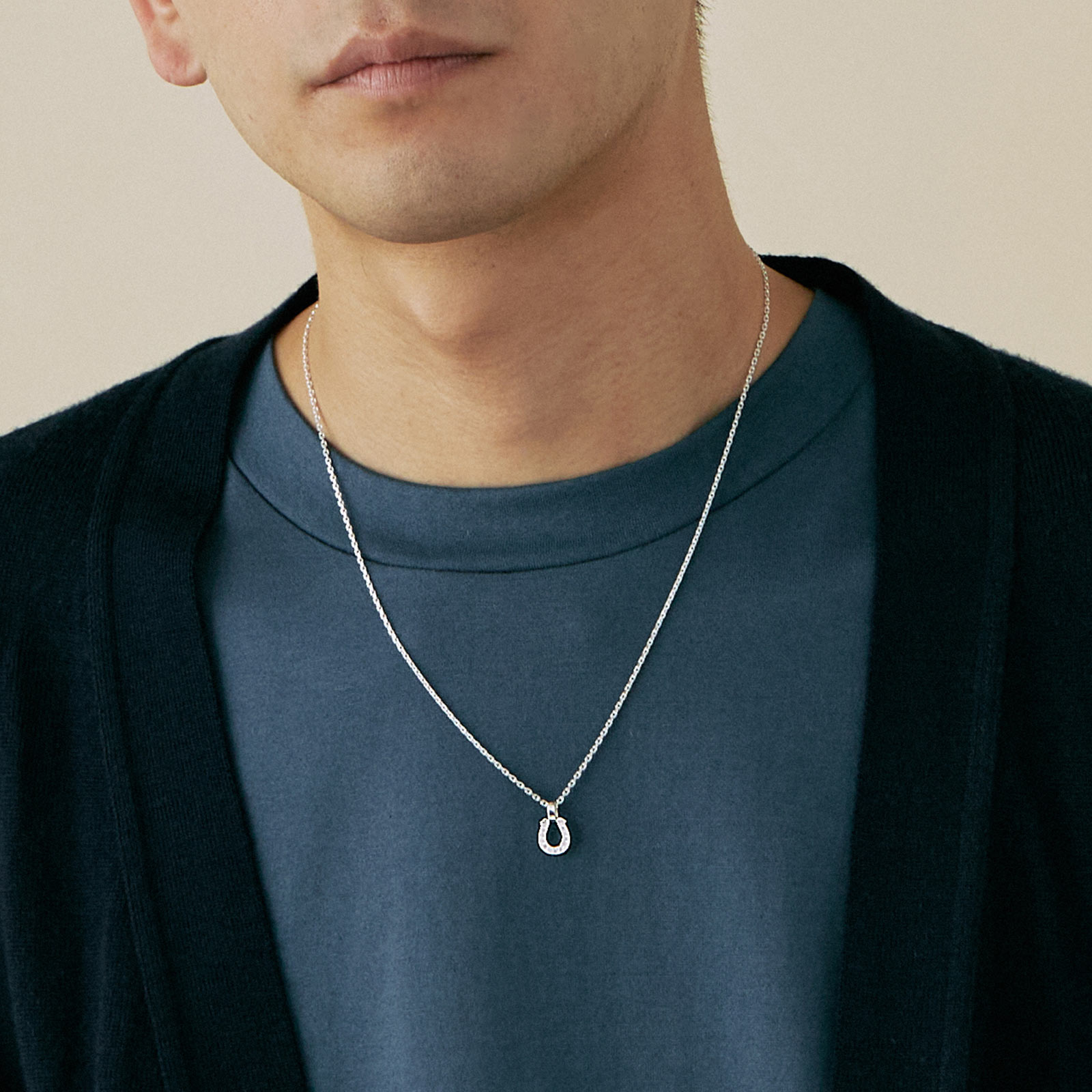 Small Horseshoe Pendant - Silver w/LG Diamond