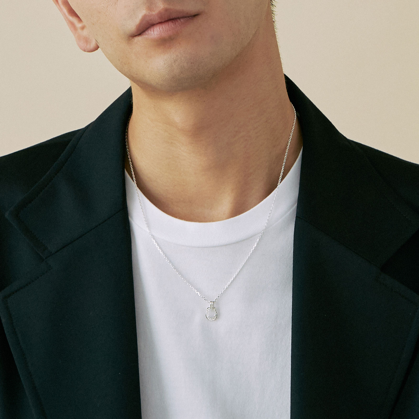 Small Lux Horseshoe Pendant - Silver w/LG Diamond