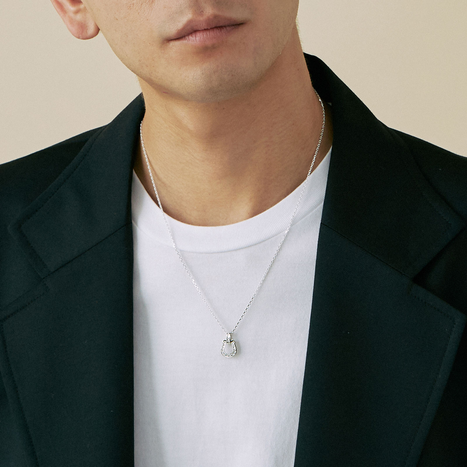 Medium Lux Horseshoe Pendant - Silver w/LG Diamond