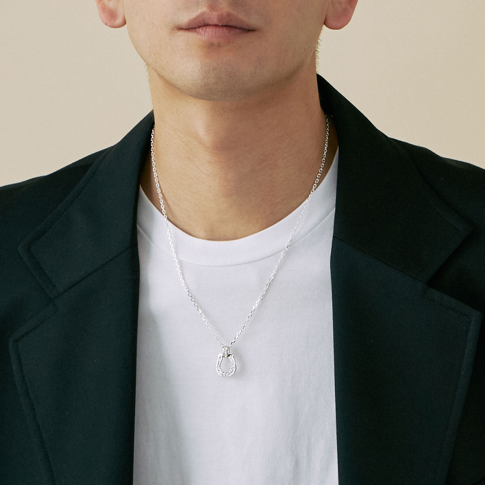 Large Lux Horseshoe Pendant - Silver w/LG Diamond