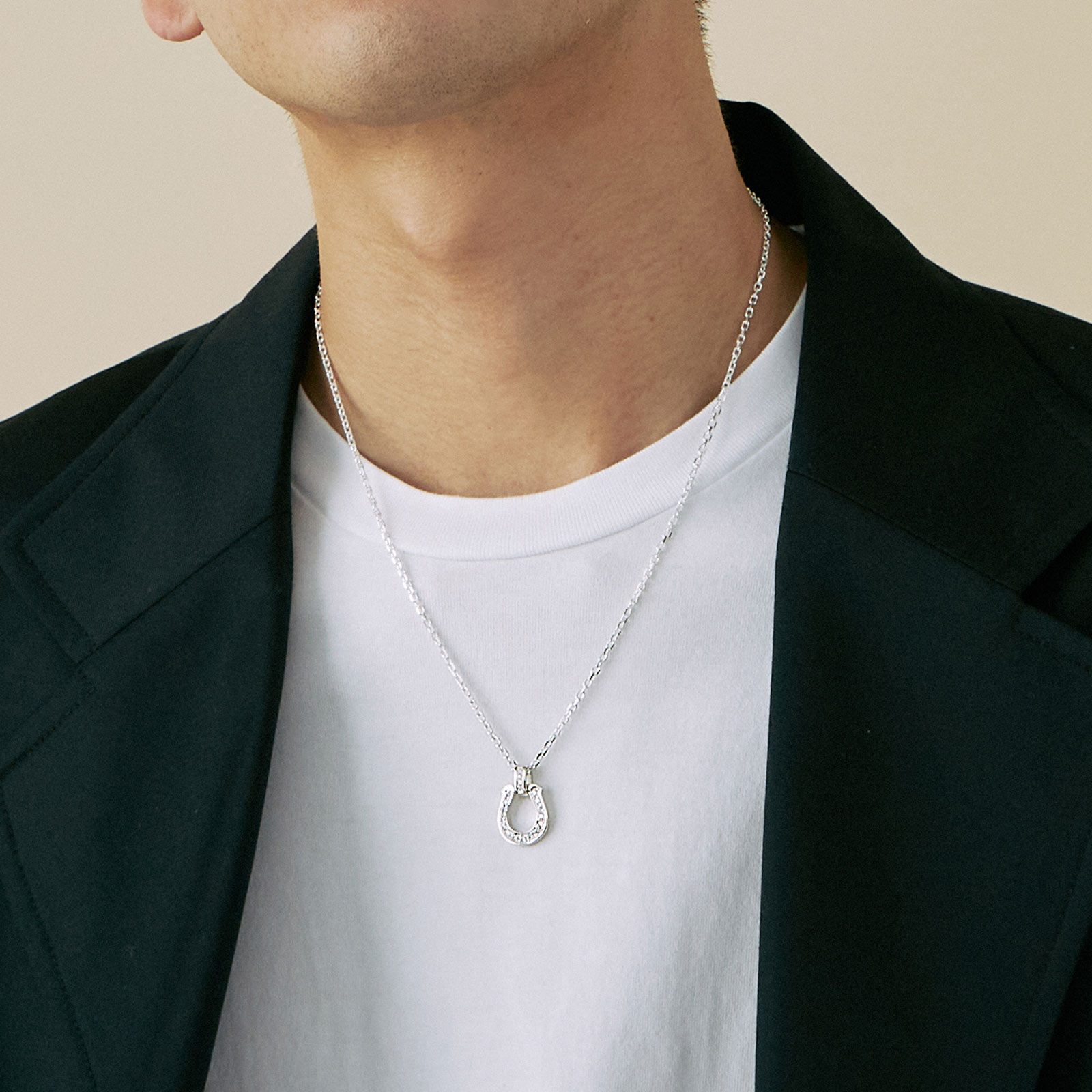 Extra Large Lux Horseshoe Pendant - Silver w/LG Diamond