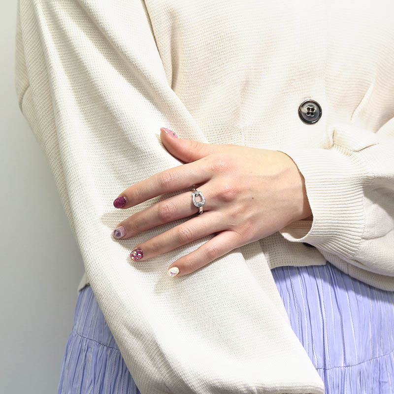 Medium Horseshoe Band Ring - Silver w/CZ(ミディアムホースシューバンドリング - シルバー w/CZ) SYMPATHY OF SOUL(シンパシーオブソウル)