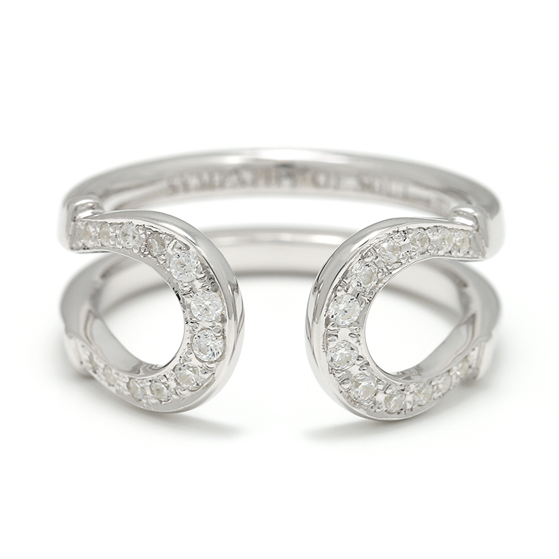 Double Horseshoe Ring - Silver w/CZ