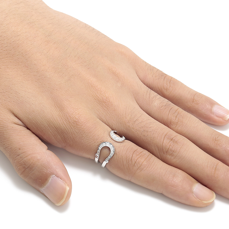 Double Horseshoe Ring - Silver w/CZ