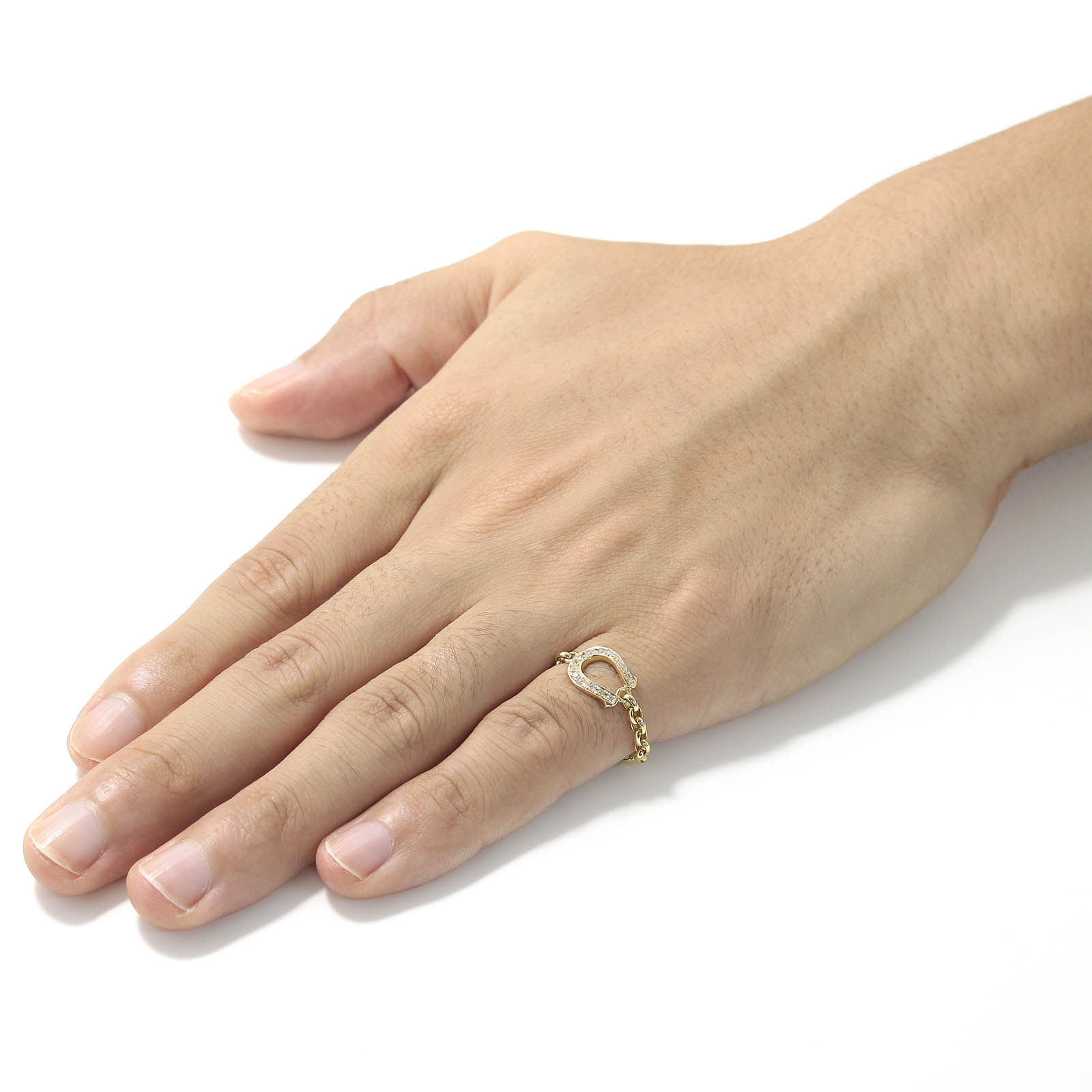 Horseshoe Chain Ring - K18Yellow Gold w/Diamond