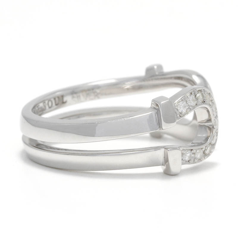 Double Horseshoe Ring Small - Silver w/CZ