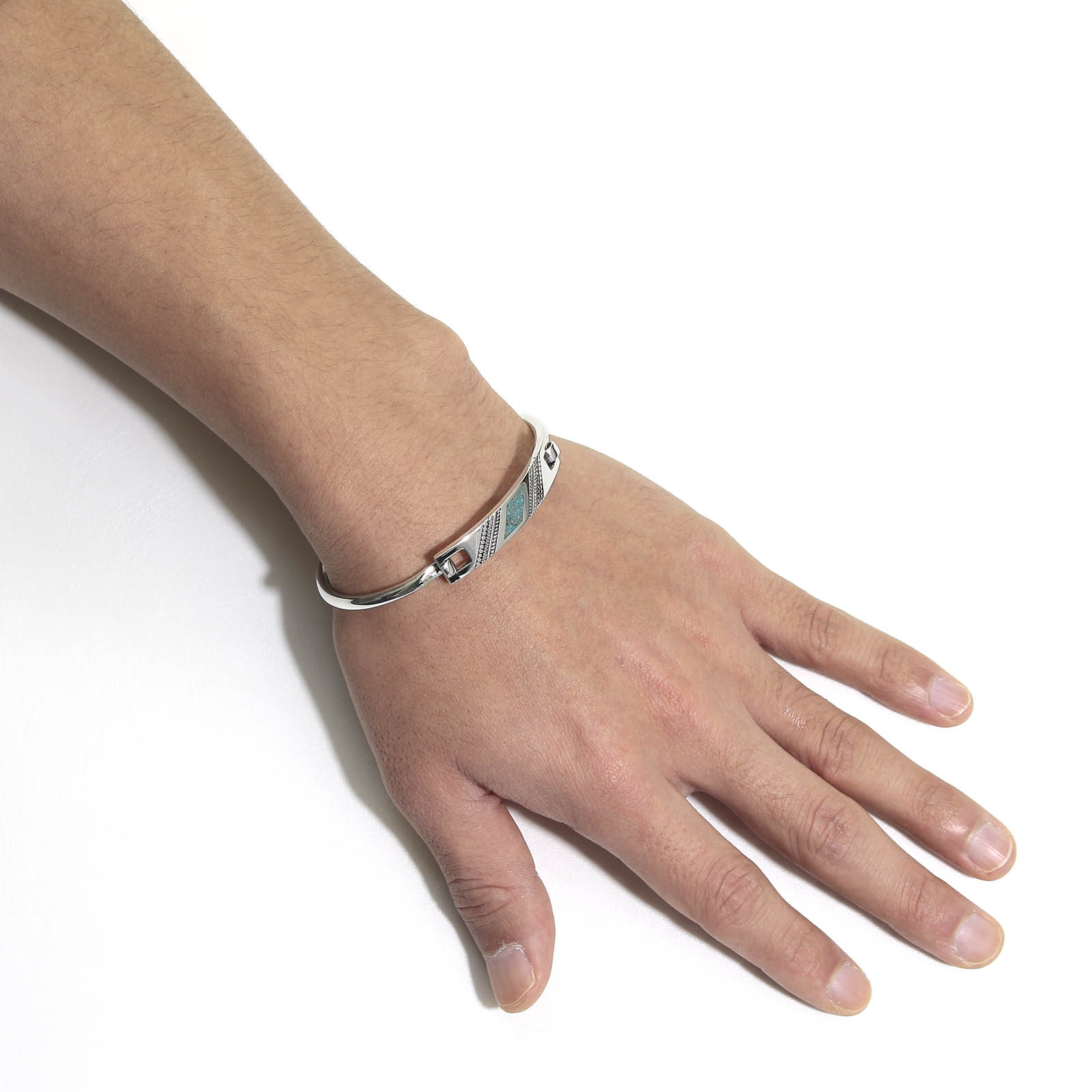 Turquoise Powder Inlay Hinge Bangle