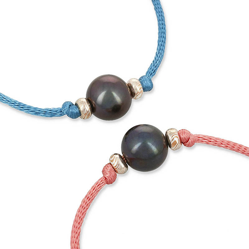 Black Pearl Cord Bracelet w/MOKUME T-Bar
