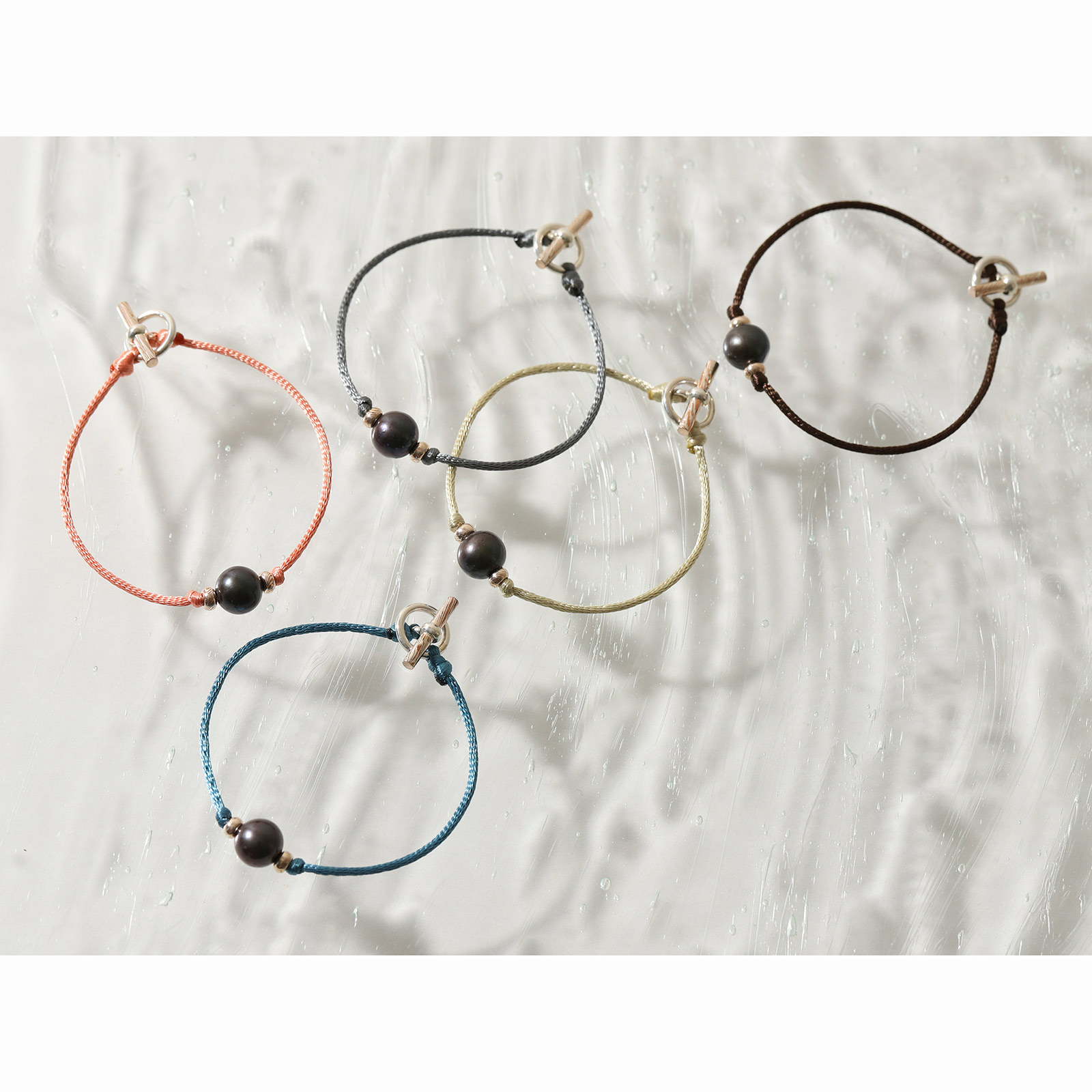 Black Pearl Cord Bracelet w/MOKUME T-Bar