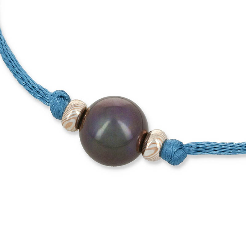 Black Pearl Cord Bracelet w/MOKUME T-Bar