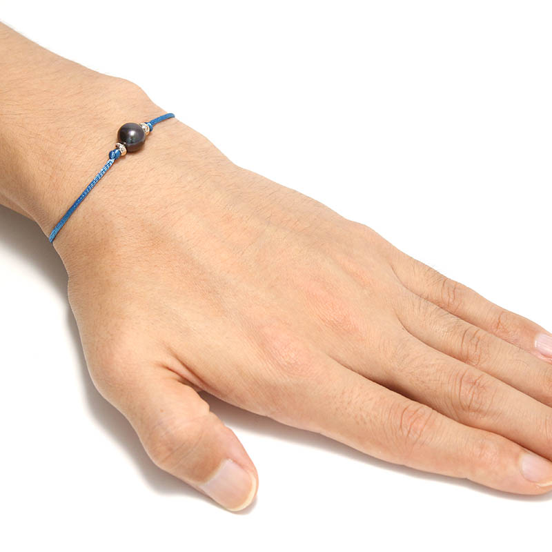 Black Pearl Cord Bracelet w/MOKUME T-Bar