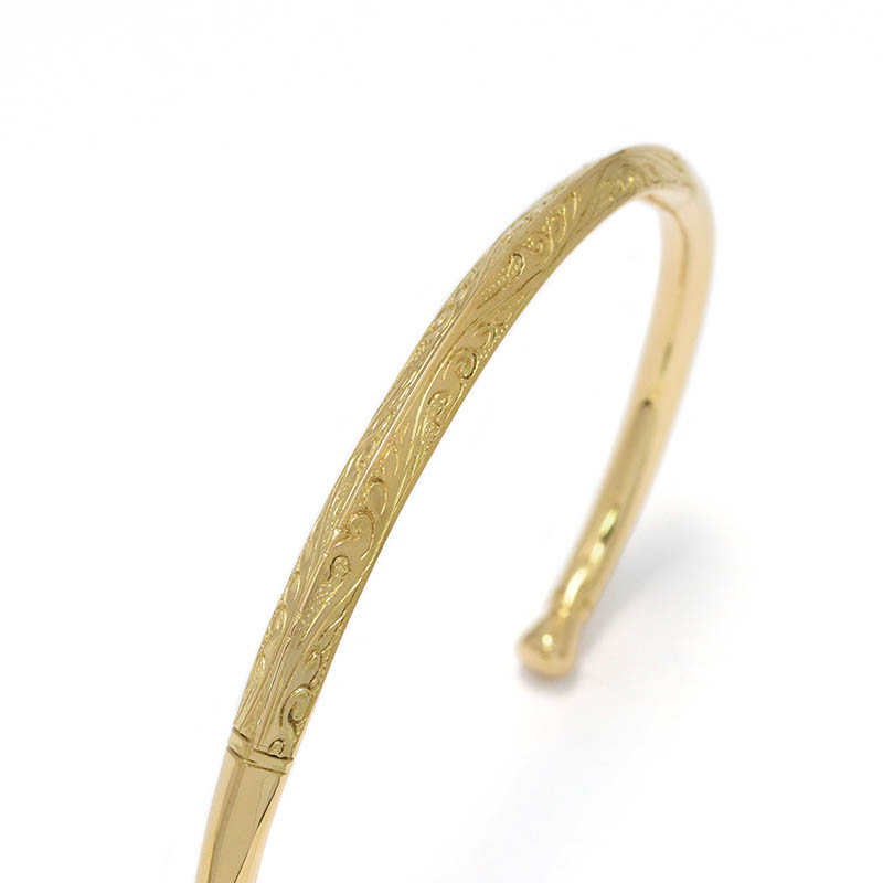 Square Leaf Carving Cuff - K14Yellow Gold