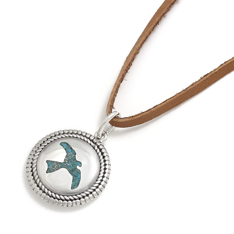 Twisted Wire Eagle Inlay Disc Leather Necklace