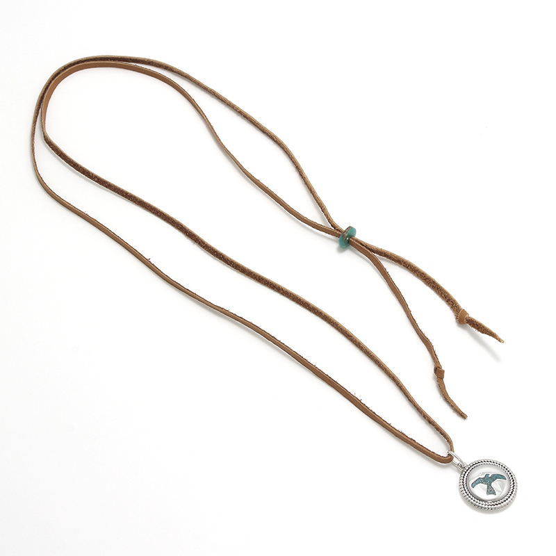 Twisted Wire Eagle Inlay Disc Leather Necklace