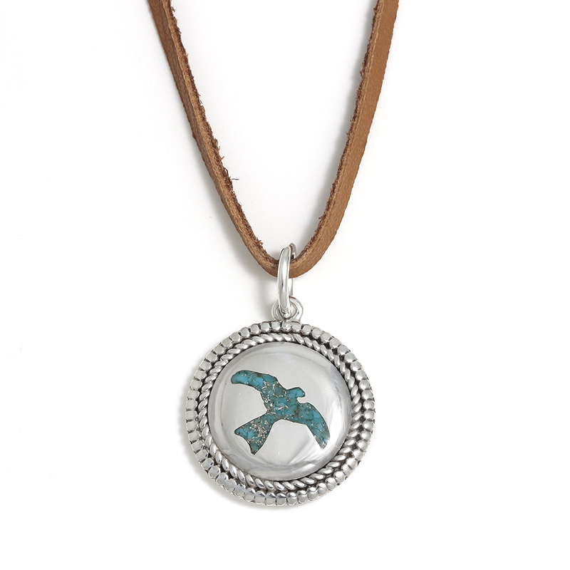 Twisted Wire Eagle Inlay Disc Leather Necklace