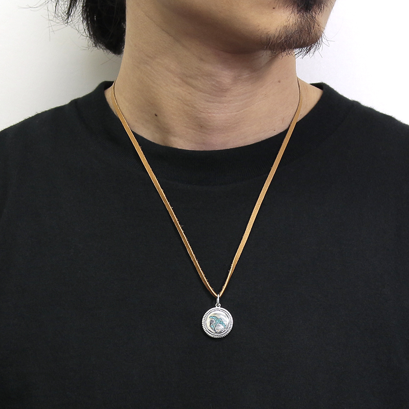 Twisted Wire Eagle Inlay Disc Leather Necklace