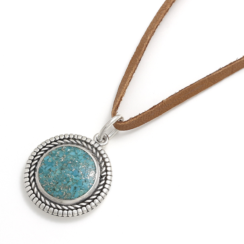 Turquoise Powder Disc Leather Necklace