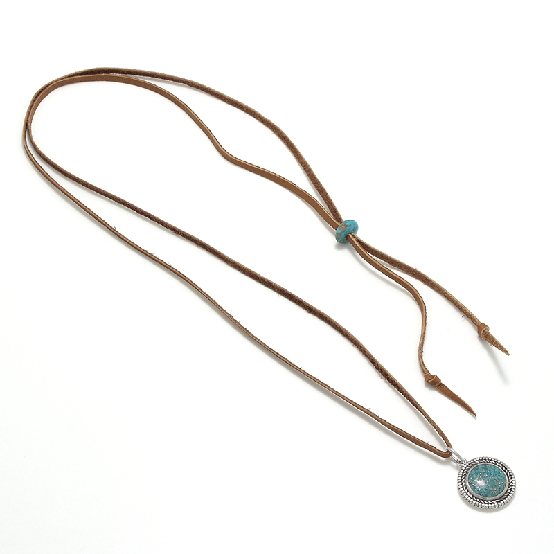 Turquoise Powder Disc Leather Necklace