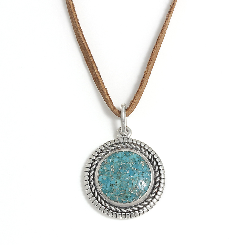 Turquoise Powder Disc Leather Necklace