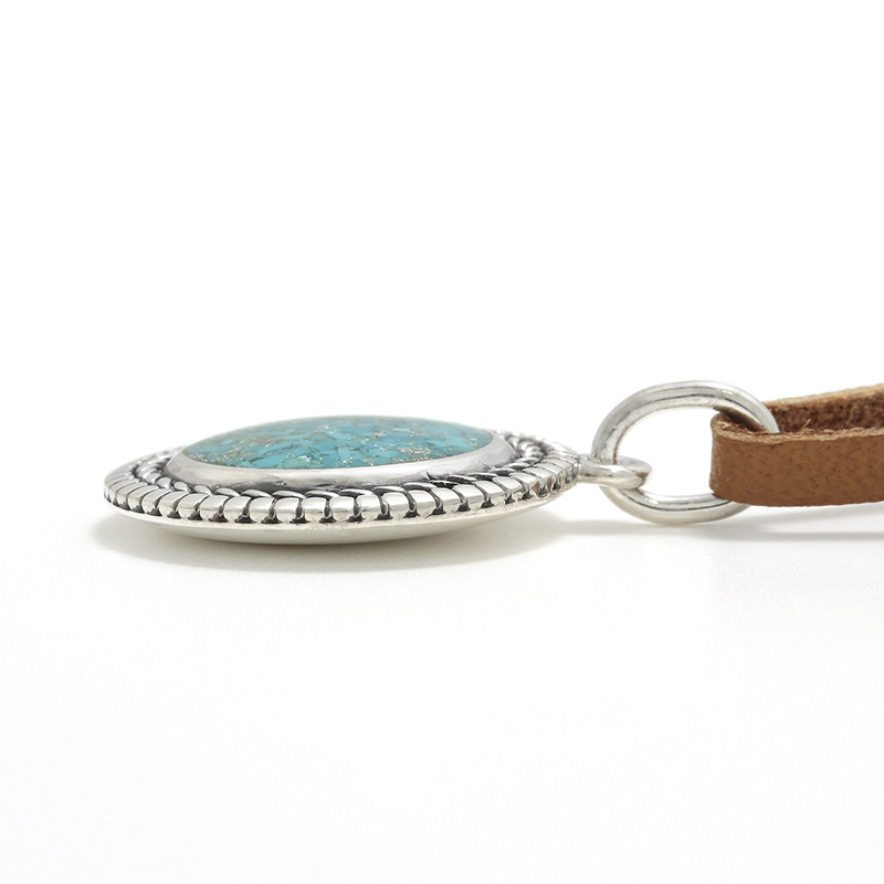 Turquoise Powder Disc Leather Necklace