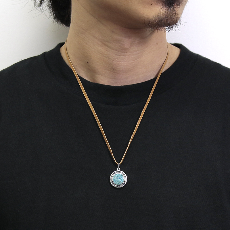 Turquoise Powder Disc Leather Necklace