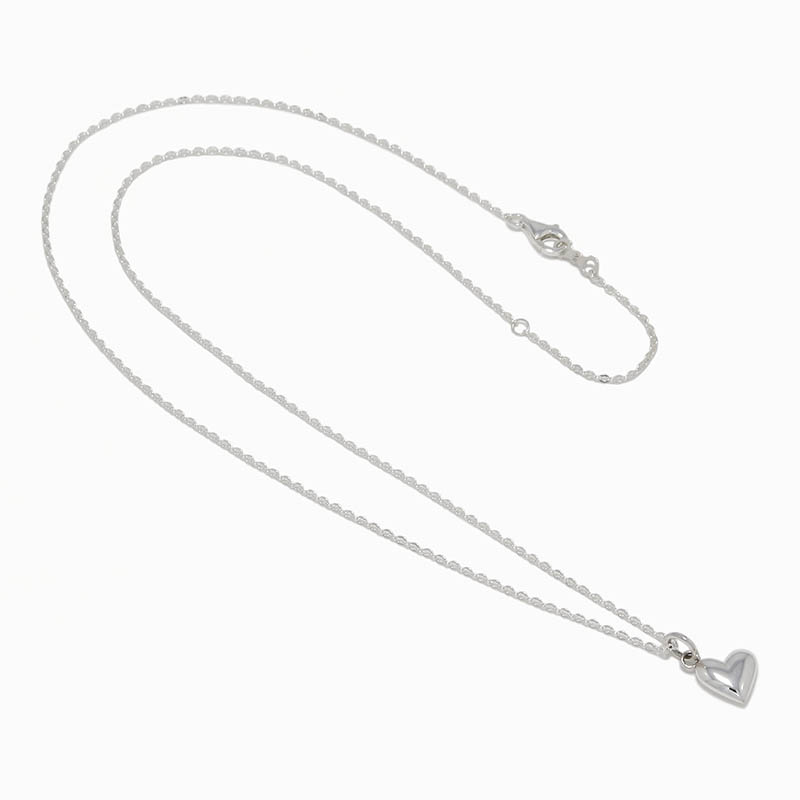 Smooth Heart Charm Necklace / All Silver