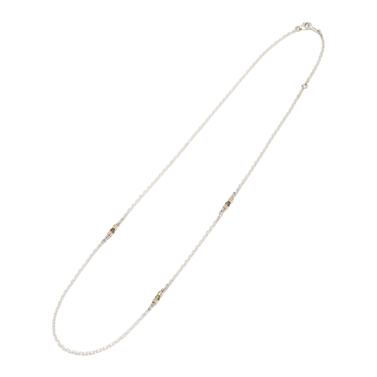 モクメスライスビーズチェーンネックレス w/グリーントルマリン