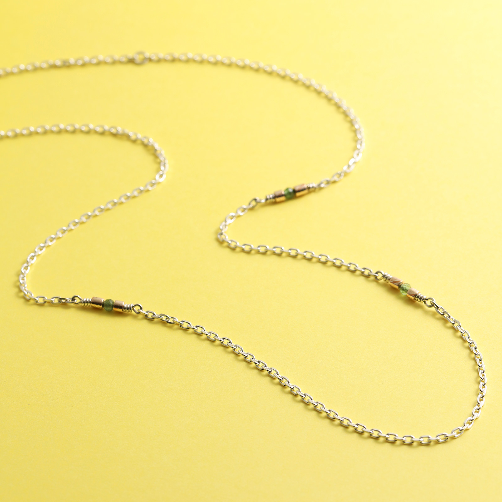 モクメスライスビーズチェーンネックレス w/グリーントルマリン