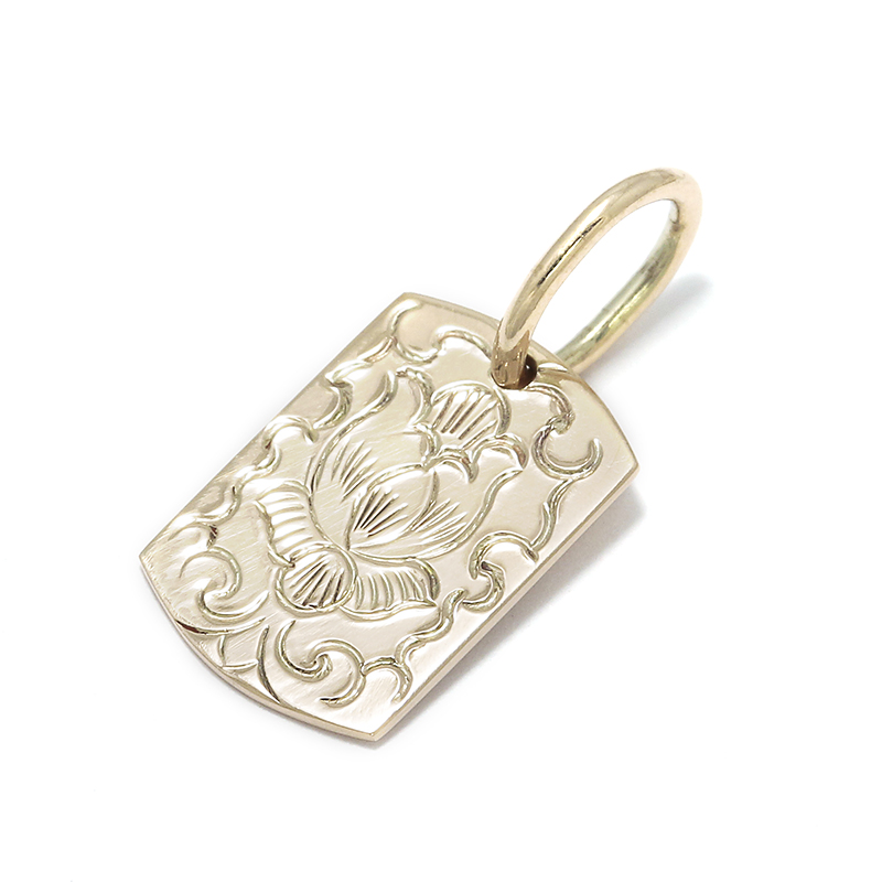 10K YG Lotus Carved Dog Tag