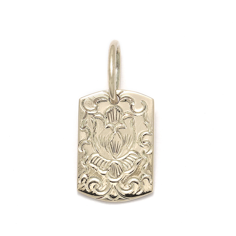 10K YG Lotus Carved Dog Tag