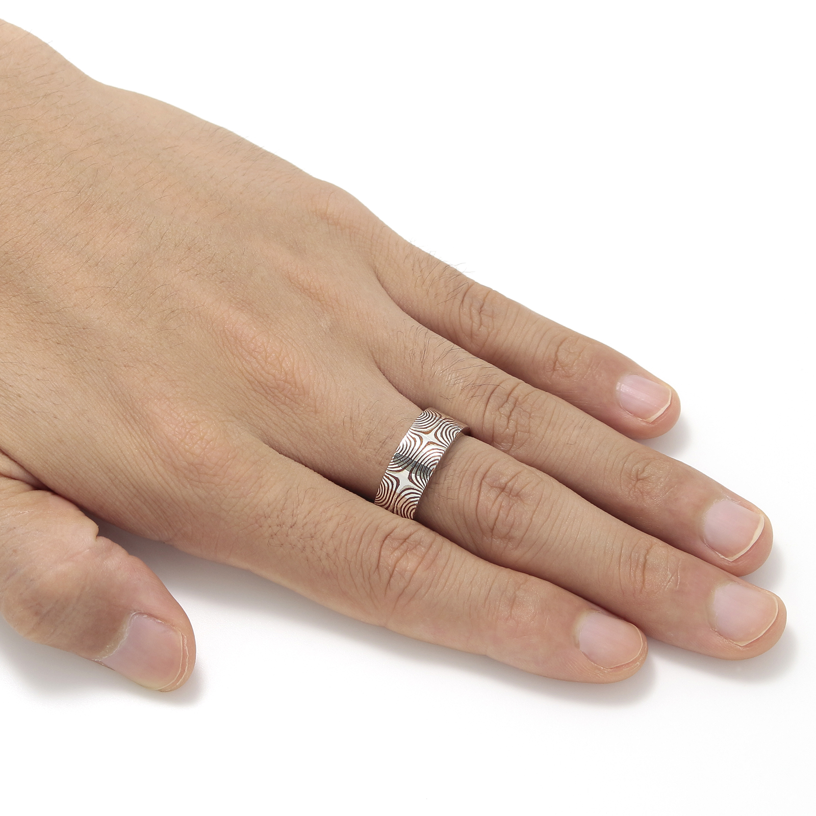 Star Pattern MOKUME Flat Band Ring