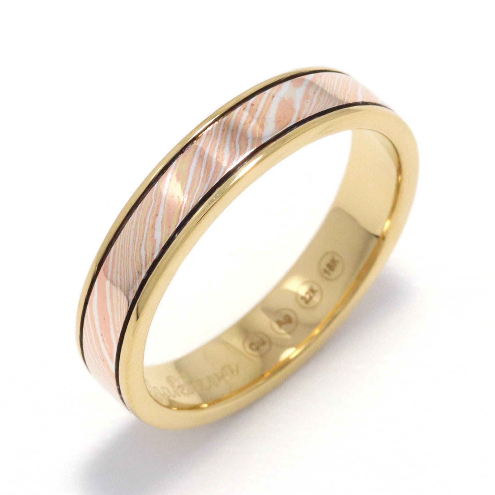 18K YG Borders Ring / Gold Mokume