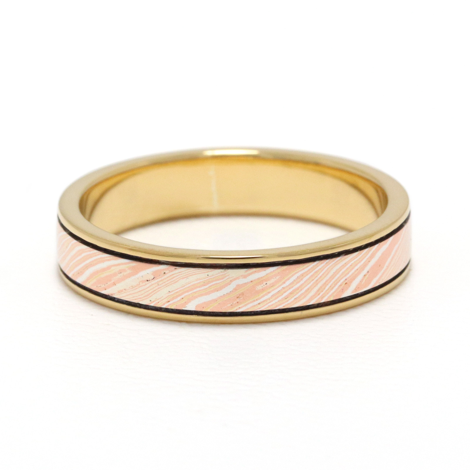 18K YG Borders Ring / Gold Mokume