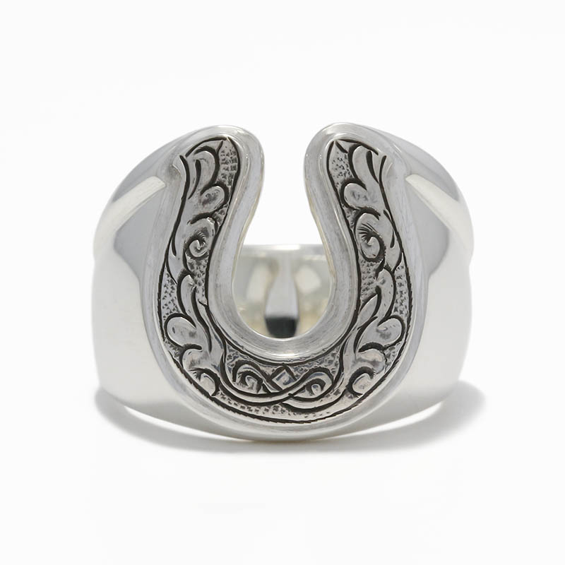 Carved Horseshoe Ring / Silver