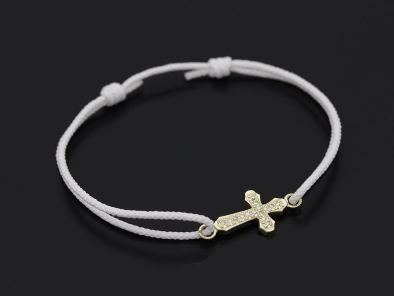 Smooth Cross Medium Cord Bracelet - K10Yellow Gold w/Diamond