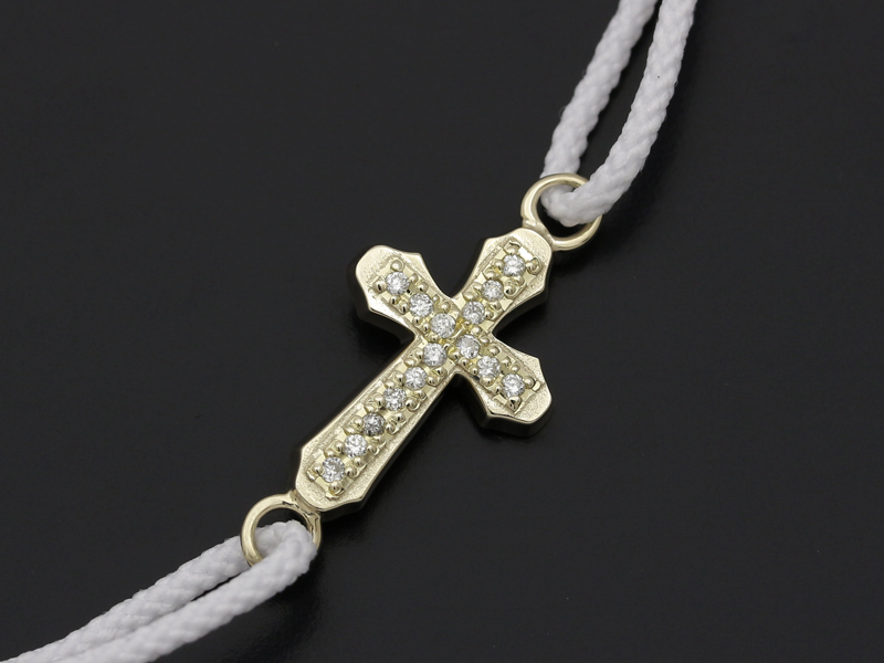 Smooth Cross Medium Cord Bracelet - K10Yellow Gold w/Diamond