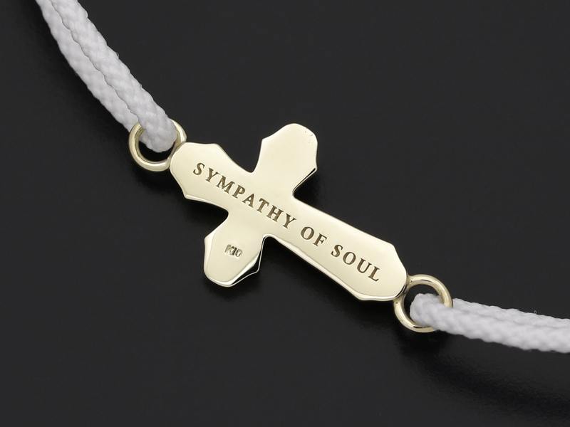 Smooth Cross Medium Cord Bracelet - K10Yellow Gold w/Diamond