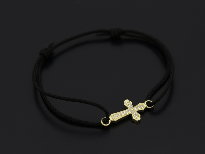 Smooth Cross Medium Cord Bracelet - K18Yellow Gold w/Diamond