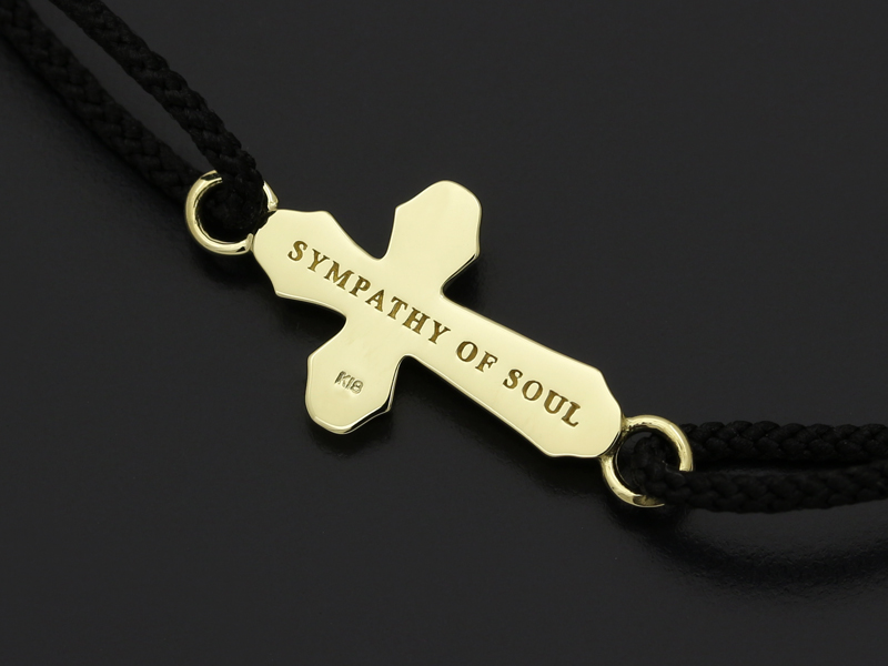 Smooth Cross Medium Cord Bracelet - K18Yellow Gold w/Diamond