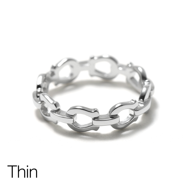 Thin Horseshoe Link Ring - Silver